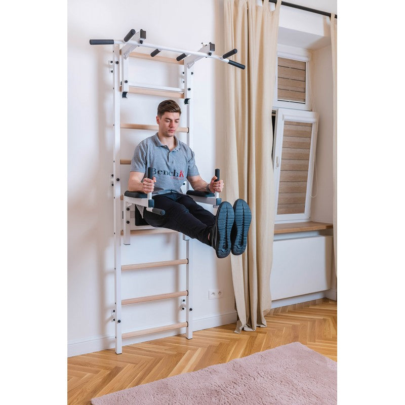 BenchK Sprossenwand 732W, Metall weiss/ Buche hell