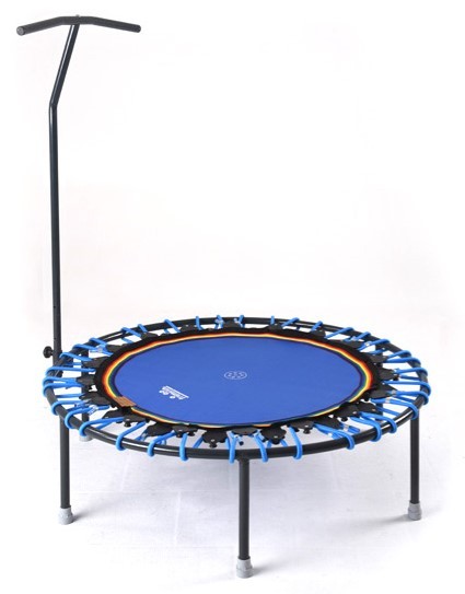 Trimilin Trampolin Jump 120 Plus mit Haltestange mit blauer Sprungmatte und Klappbeinen