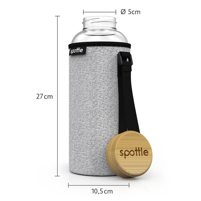 Spottle Glasflasche mit Schutzhülle und Bambusdeckel 1500ml mixed grau