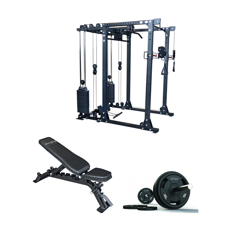 Set-Angebot - Body Solid GPR400 Power Rack + Functional Trainer 2x95kg + Universalbank + 135kg Langhantel-Satz