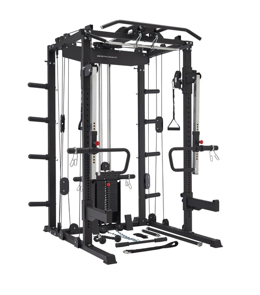 Bodycraft Super Gym 1 - Full Set mit Multi Presse, Jammer Arms, Monolift Arms, Dip -, Landmine- und Battle Rope-Attachment
