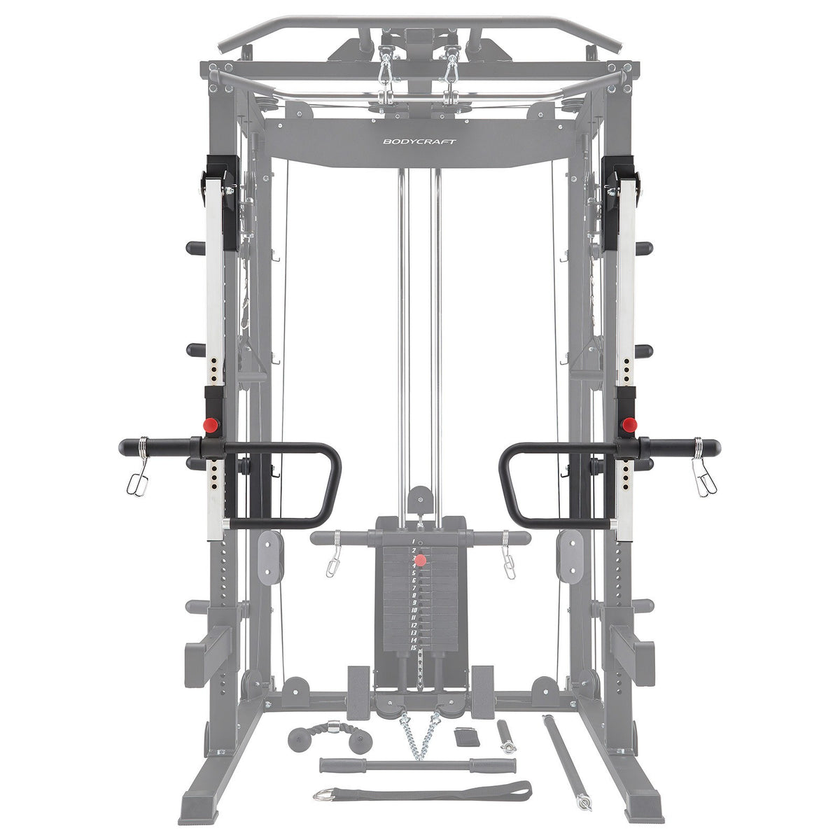 Bodycraft Super Gym 1 - Full Set mit Multi Presse, Jammer Arms, Monolift Arms, Dip -, Landmine- und Battle Rope-Attachment