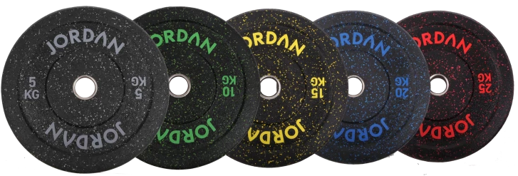 150kg-Set Jordan High Grade Gummi Bumper Plates 51mm, schwarz-gefleckt (JLFRCTP-P1)