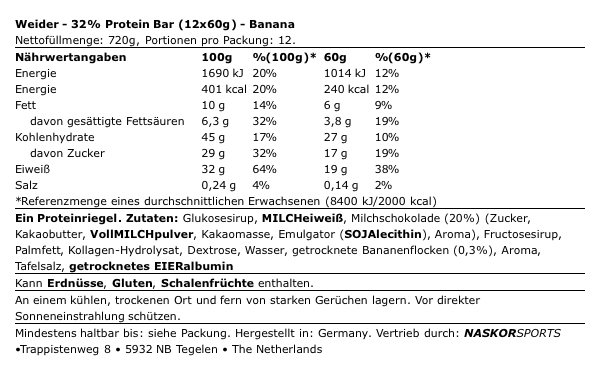 Weider 32%-Protein Riegel 12 x 60g