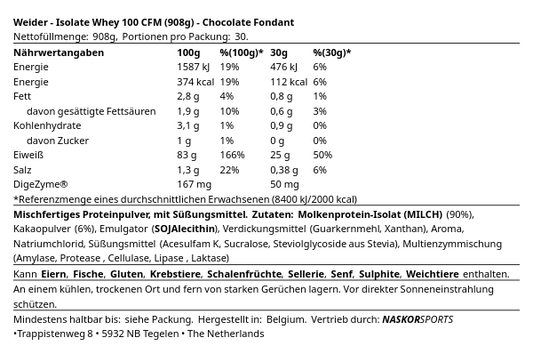 Weider Whey Isolate 100 CFM Protein 908g Dose