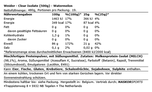 Weider Clear Isolate 500g Dose