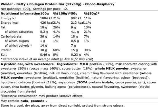 Weider Betty's Collagen Protein Bar 12 x 50g