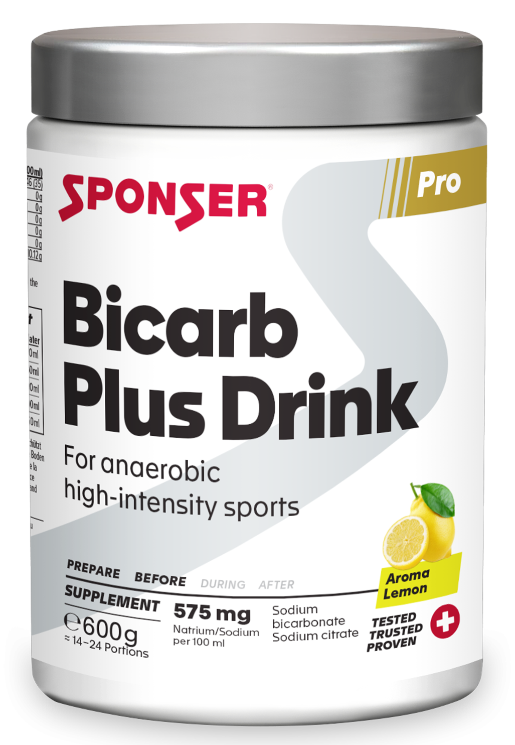Sponser Bicarb Plus Drink, Lemon, 600g Dose