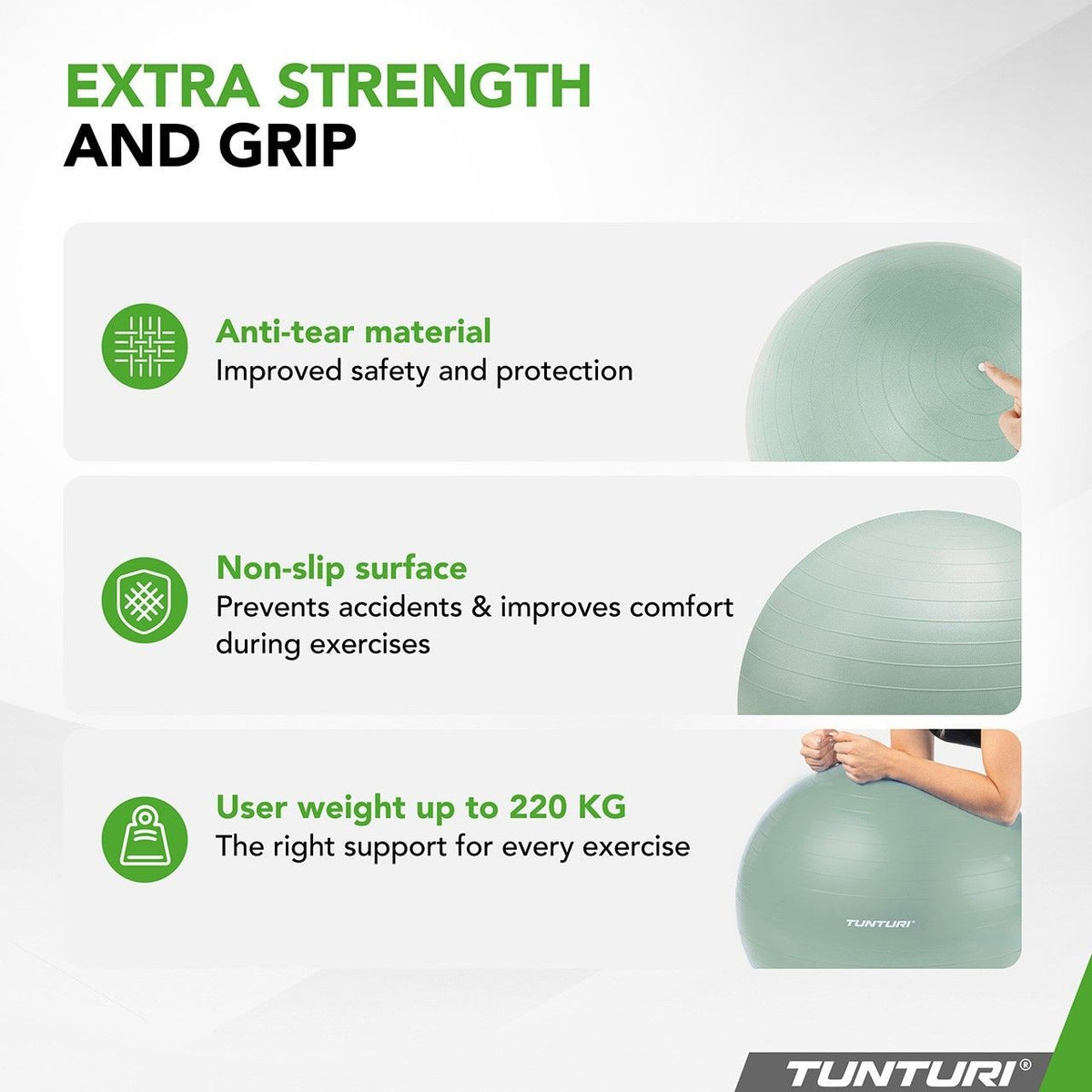 Tunturi ABS Gymnastikball Mintgrün – Produkt- und Anwendungsbild