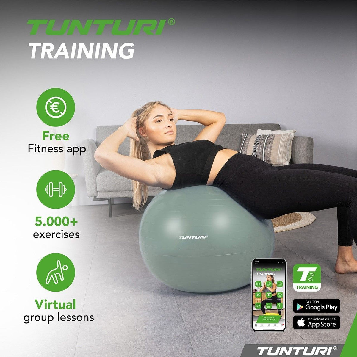 Tunturi ABS Gymnastikball Mintgrün – Produkt- und Anwendungsbild