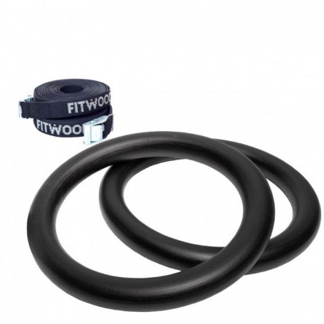 Fitwood Premium gymnastic rings ULPU, wooden version in black with black loop-Pull-up and push-up aids-Shark Fitness AG