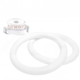 Fitwood premium gymnastic rings HJØRUND, wooden version in glazed white with white loop Pull-up and push-up aids - 1