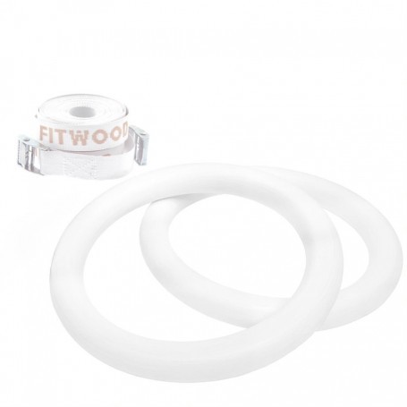 Fitwood Premium gymnastic rings ULPU, wooden version in glazed white with white loop-Pull-up and push-up aids-Shark Fitness AG