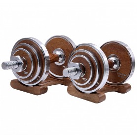 Proiron 2 x 10kg dumbbell set with shelves in walnut wood/steel finish dumbbell and barbell sets - 1