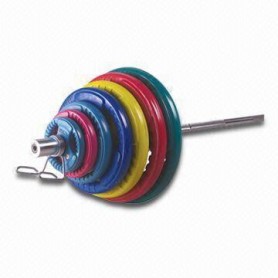 135kg Olympia barbell set, rubberized, coloured Dumbbell and barbell sets - 1
