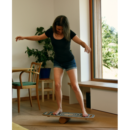 Indoorboard skate planche d'équilibre + tapis + rouleau bois / liège noir