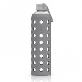 Spottle Glasflasche mit Silikonhülle und Edelstahldeckel, 1000ml, grau Zubehör Sporternährung - 1