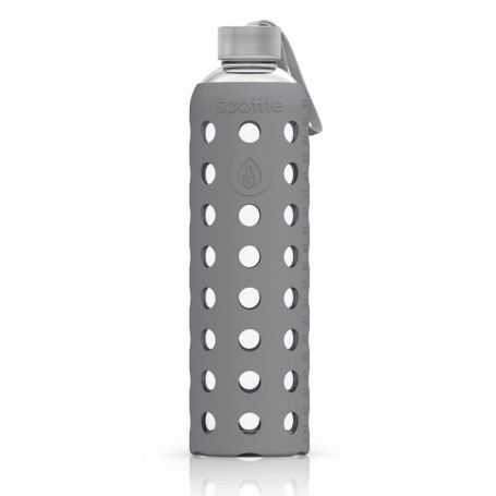 Spottle glass bottle with silicone sleeve and stainless steel lid, 1000ml, gray-Accessories sports nutrition-Shark Fitness AG