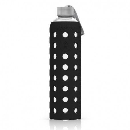 Spottle glass bottle with silicone sleeve and stainless steel lid, 1000ml, black-Accessories sports nutrition-Shark Fitness AG