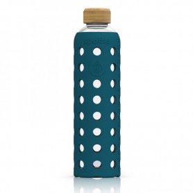Spottle Glasflasche mit Silikonhülle und Bambusdeckel, 1000ml, petrol Zubehör Sporternährung - 1