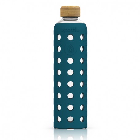 Spottle Glasflasche mit Silikonhülle und Bambusdeckel, 1000ml, petrol-Zubehör Sporternährung-Shark Fitness AG