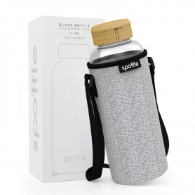 Spottle Glasflasche mit Schutzhülle und Bambusdeckel, 1500ml, mixed grau Accessoires de nutrition sportive - 1