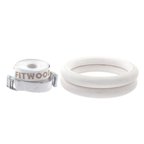Fitwood Premium Gymnastikringe ULPU, Holzausführung in glasiertem weiss mit weisser Schlaufe