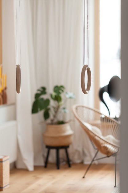 Fitwood Premium Gymnastikringe ULPU, Holzausführung mit schwarzer Schlaufe