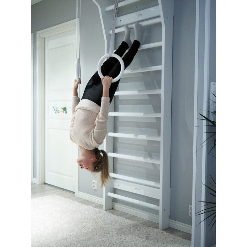 Fitwood Premium Gymnastikringe ULPU, Holzausführung in glasiertem weiss mit weisser Schlaufe