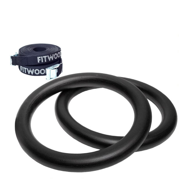 Fitwood Premium Gymnastikringe ULPU, Holzausführung in schwarz mit schwarzer Schlaufe