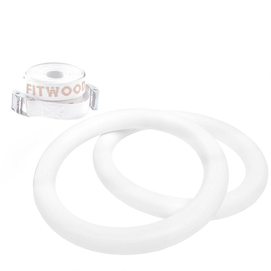 Fitwood Premium Gymnastikringe ULPU, Holzausführung in glasiertem weiss mit weisser Schlaufe