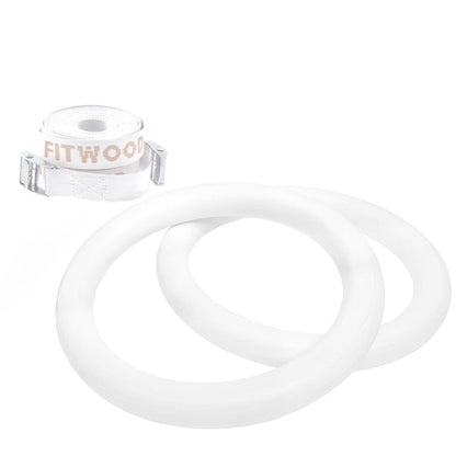 Fitwood Premium Gymnastikringe ULPU, Holzausführung in glasiertem weiss mit weisser Schlaufe