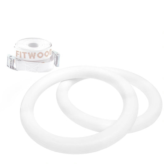 Fitwood Premium Gymnastikringe ULPU, Holzausführung in glasiertem weiss mit weisser Schlaufe