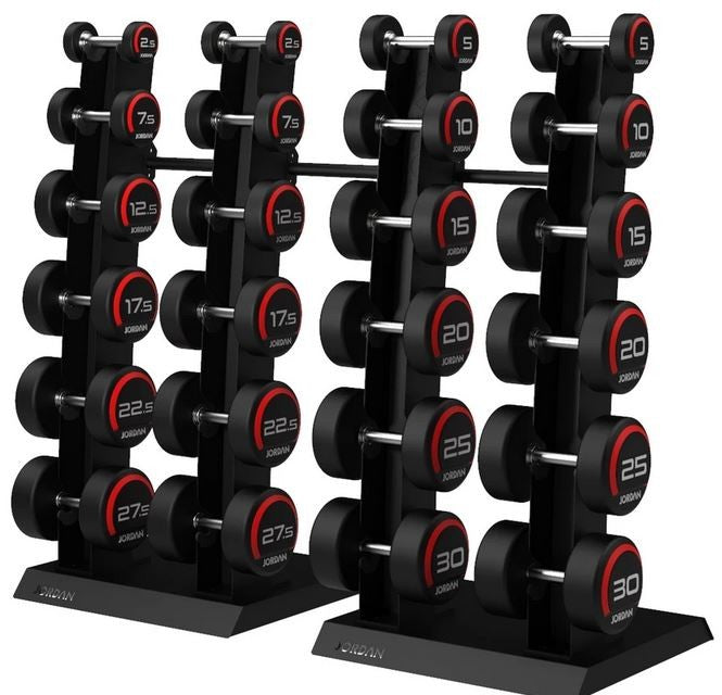 Jordan Kurzhantel-Satz Premium Urethan 2,5-30kg inklusive Doppel-Vertikalständer (JLUD3/JTVDR4)