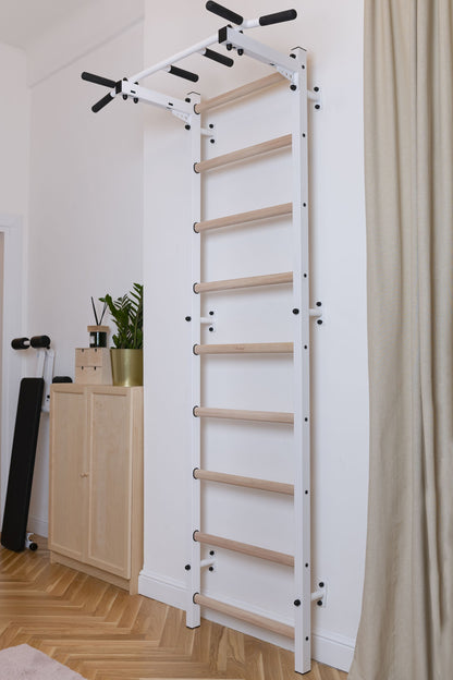 BenchK Sprossenwand 721W, Metall weiss/Buche hell