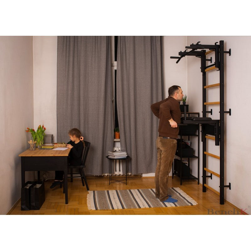 BenchK Sprossenwand 732B, Metall schwarz/ Buche dunkel