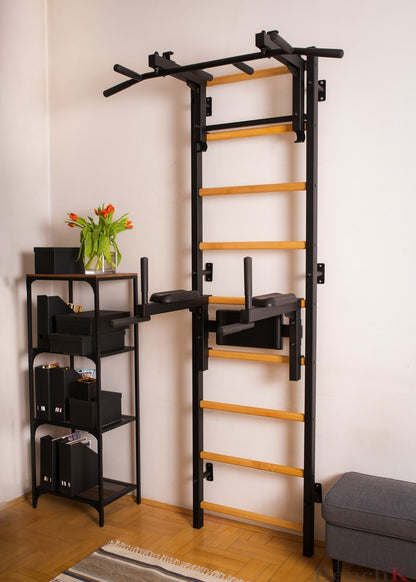 BenchK Sprossenwand 732B, Metall schwarz/ Buche dunkel