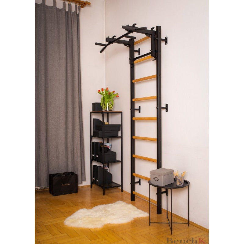 BenchK Sprossenwand 732B, Metall schwarz/ Buche dunkel