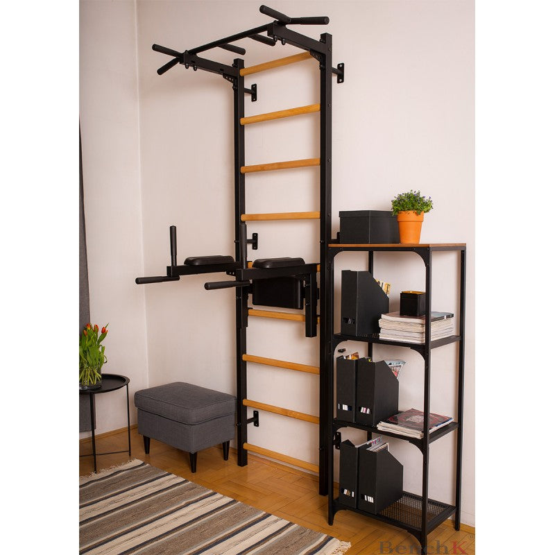 BenchK Sprossenwand 732B, Metall schwarz/ Buche dunkel