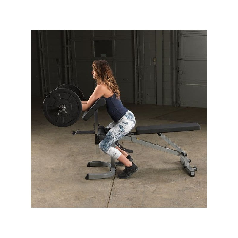 Set-Angebot - Body Solid Rack GPR370B mit Trainingsbank GFID31B, Bein-/Bizepsteil und 135kg Langhantel-Satz und SZ-Curl-Stange