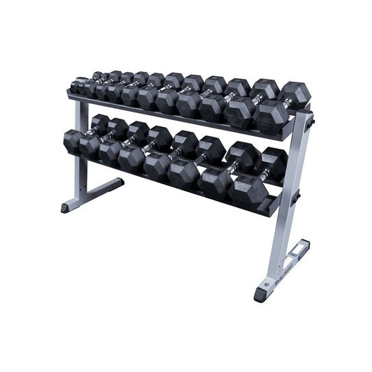 Body Solid Hexagon-Kurzhantelsatz 2-22,5kg inkl. Kurzhantelständer breit