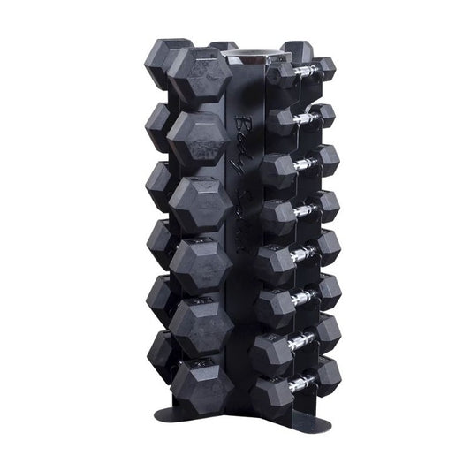 Body Solid Hexagon-Kurzhantelsatz 2-22,5kg inkl. Rundständer vertikal (GDR80/HEXRU)