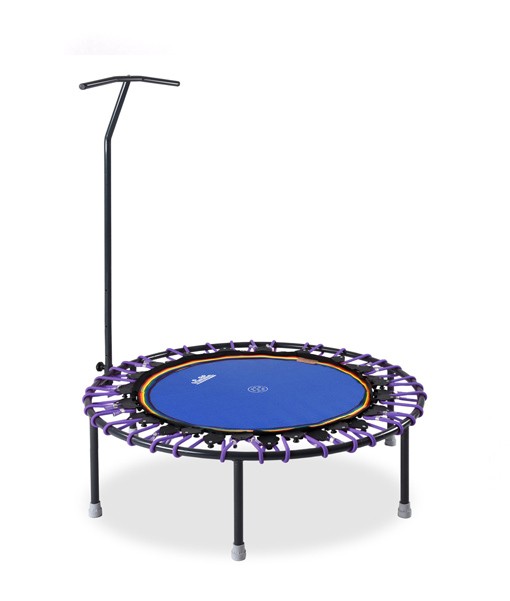 Trimilin Trampolin Jump 120 mit Haltestange mit blauer Sprungmatte und Schraubbeinen