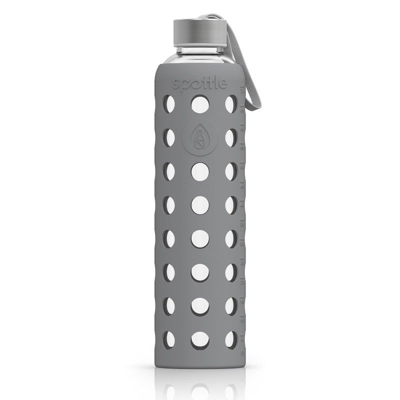 Spottle Glasflasche mit Silikonhülle und Edelstahldeckel 750ml grau