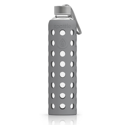 Spottle Glasflasche mit Silikonhülle und Edelstahldeckel 750ml grau