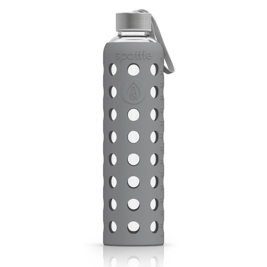 Spottle Glasflasche mit Silikonhülle und Edelstahldeckel 750ml grau