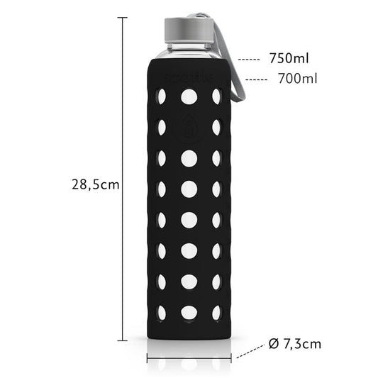 Spottle Glasflasche mit Silikonhülle und Edelstahldeckel 750ml schwarz