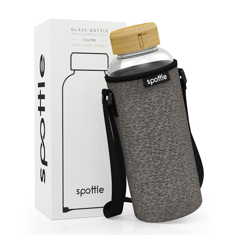 Spottle Glasflasche mit Schutzhülle und Bambusdeckel 1500ml mixed schwarz