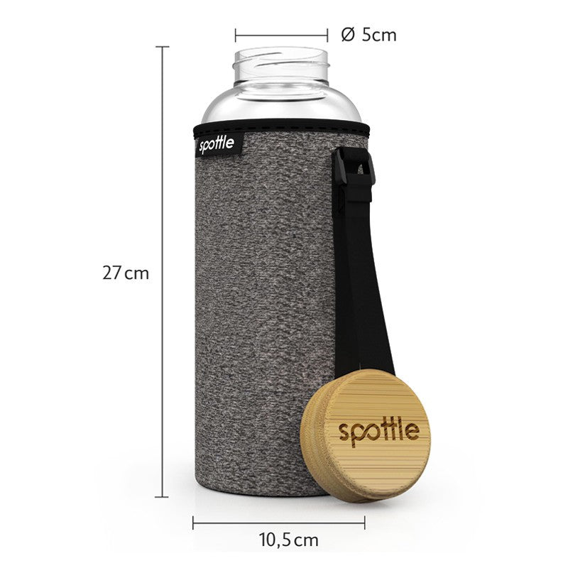 Spottle Glasflasche mit Schutzhülle und Bambusdeckel 1500ml mixed schwarz