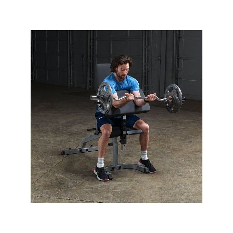 Set-Angebot - Body Solid Rack GPR370B mit Trainingsbank GFID31B, Bein-/Bizepsteil und 135kg Langhantel-Satz und SZ-Curl-Stange